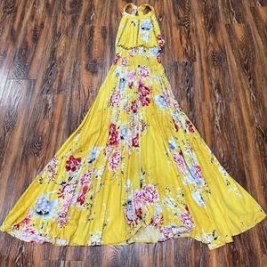 Anthropologie Jaase‎ Endless Summer Bohemian Sunshine Yellow Floral Maxi Dress S